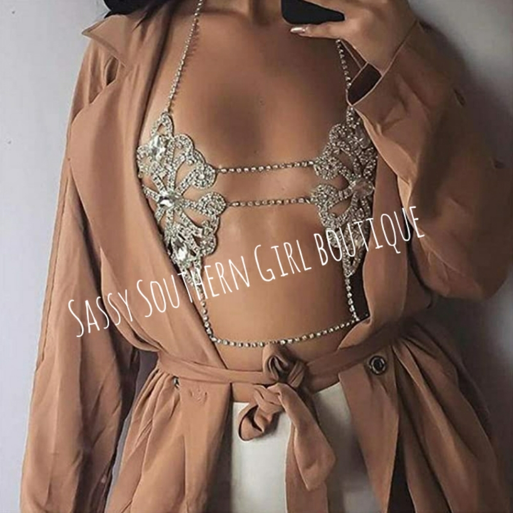 🆕⭐Silver rhinestone chain bralette top